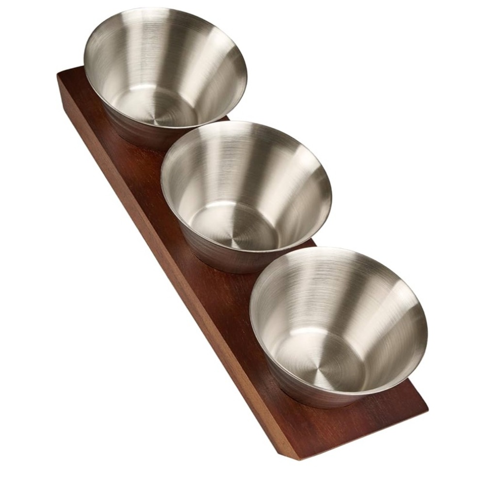 Servappetit Drift Condiment Server :11.8" x 4.3"-Stainless Steel and Acacia Wood